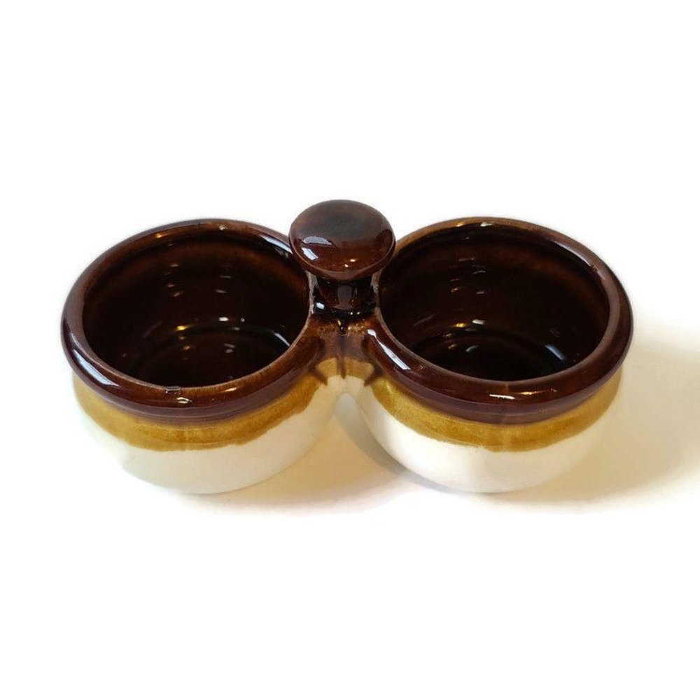 Vintage 70's Brown + Tan Glazed 2 Kitchen Decor